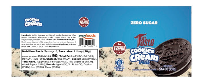 Mrs. Taste Cookies' n Cream Spread - 5.6oz | Sugar-Free, Gluten